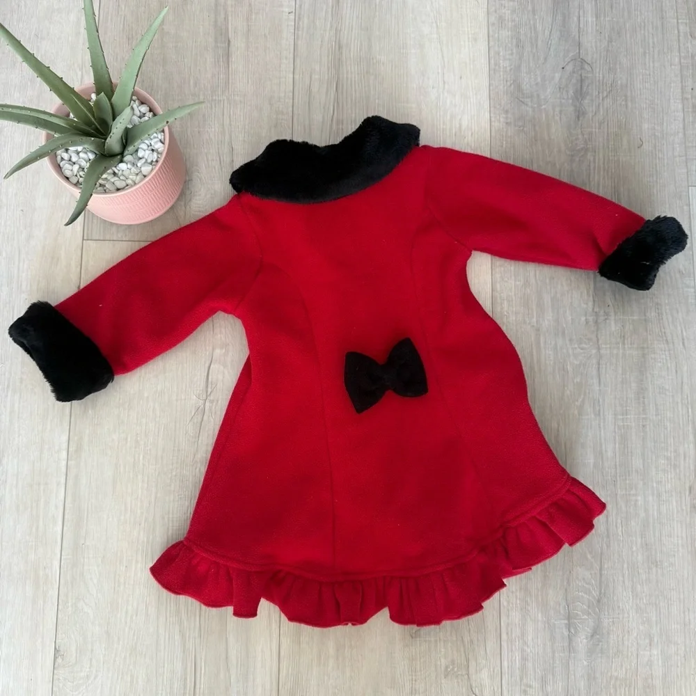 Staring Out 18M red Peacoat red roses cozy warm church attire  Christmas Holiday